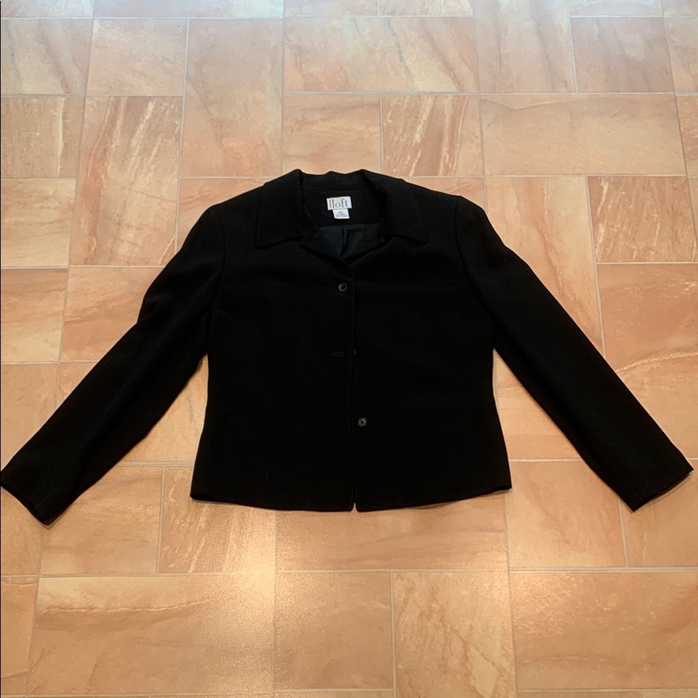 Loft Ann Taylor Women's Petite Black Business Button Down Jacket Blazer